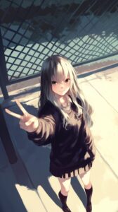 【壁紙】銀髪制服女子０