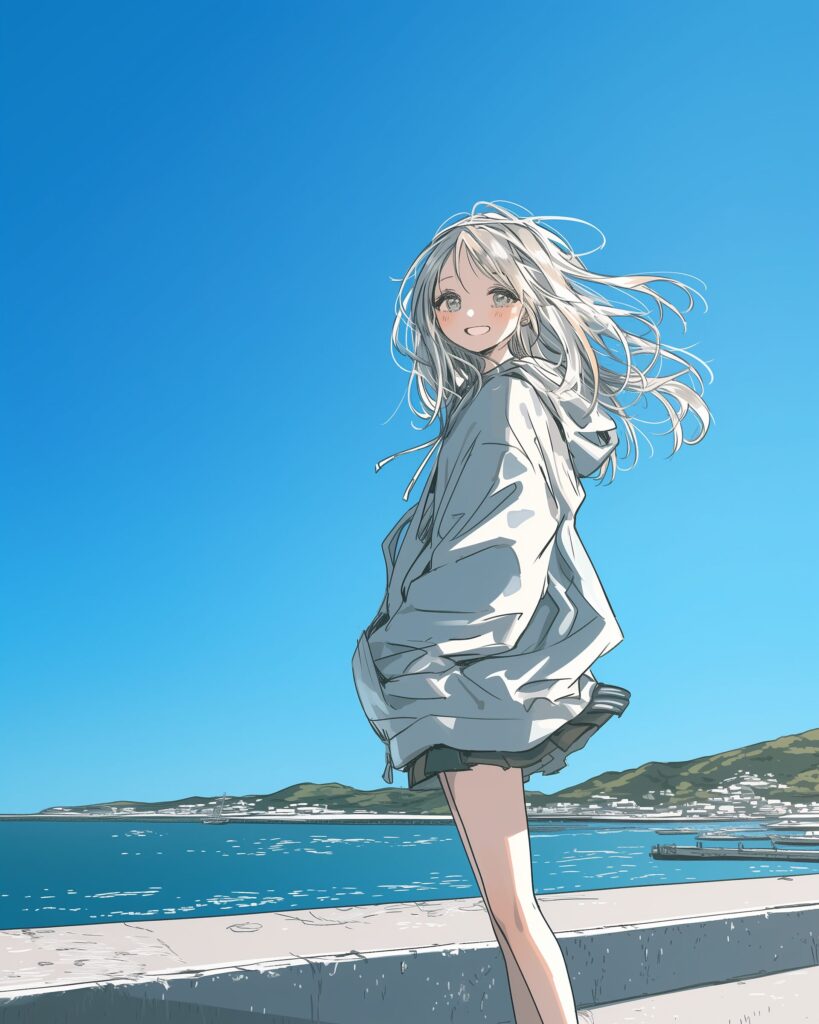 海辺を散歩する女子０