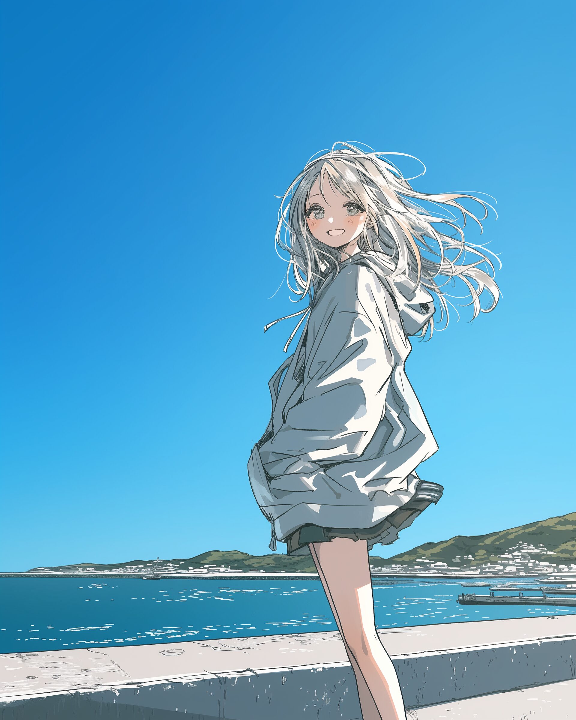 海辺を散歩する女子０