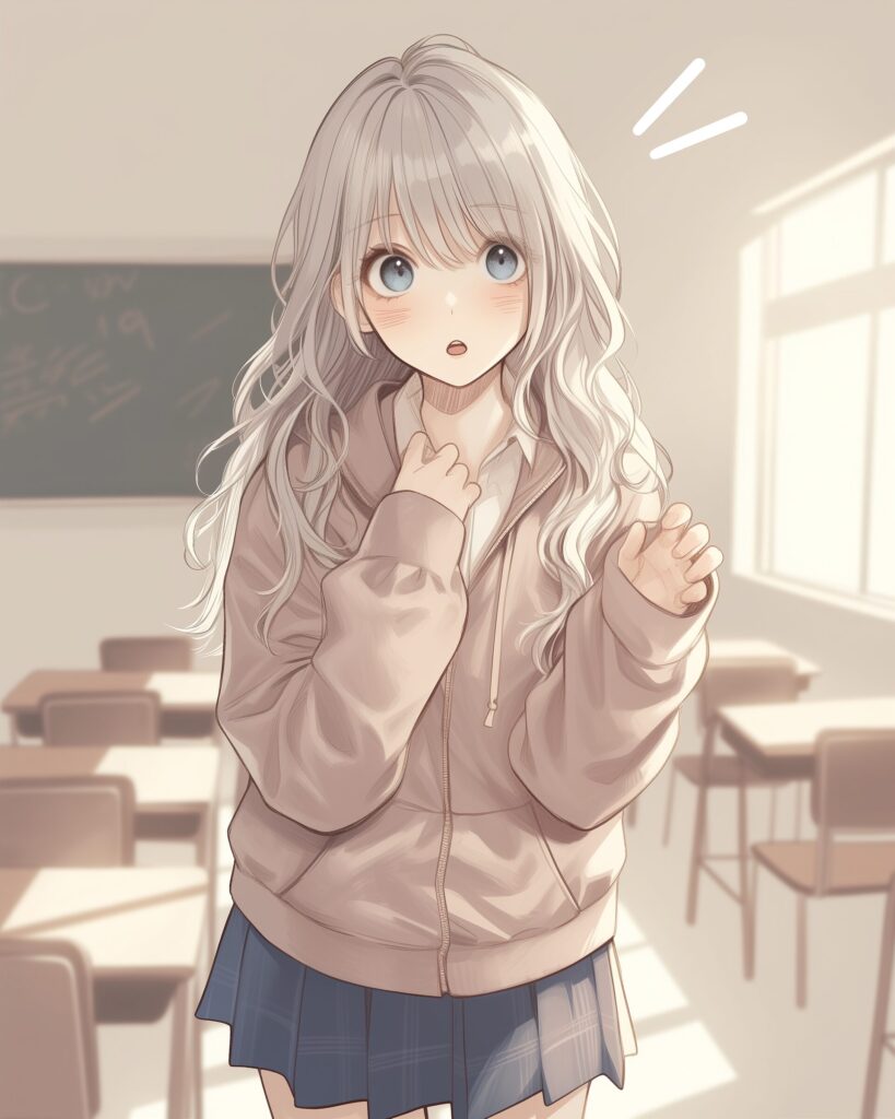 ピンクパーカー驚き女子０