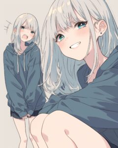 銀髪パーカー女子０