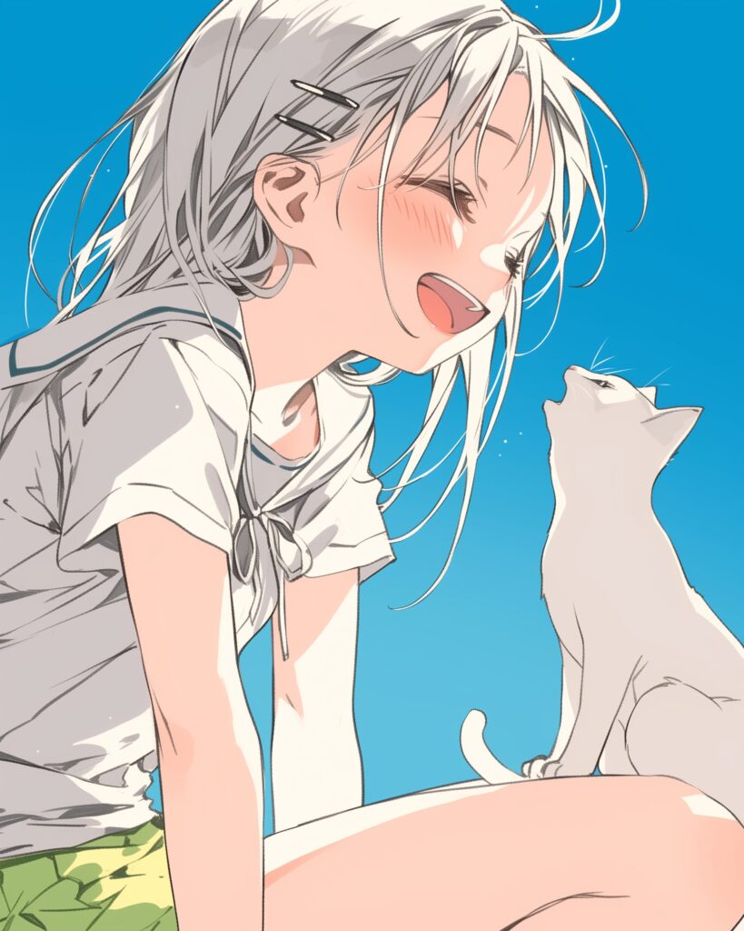 猫と遊ぶ女の子０