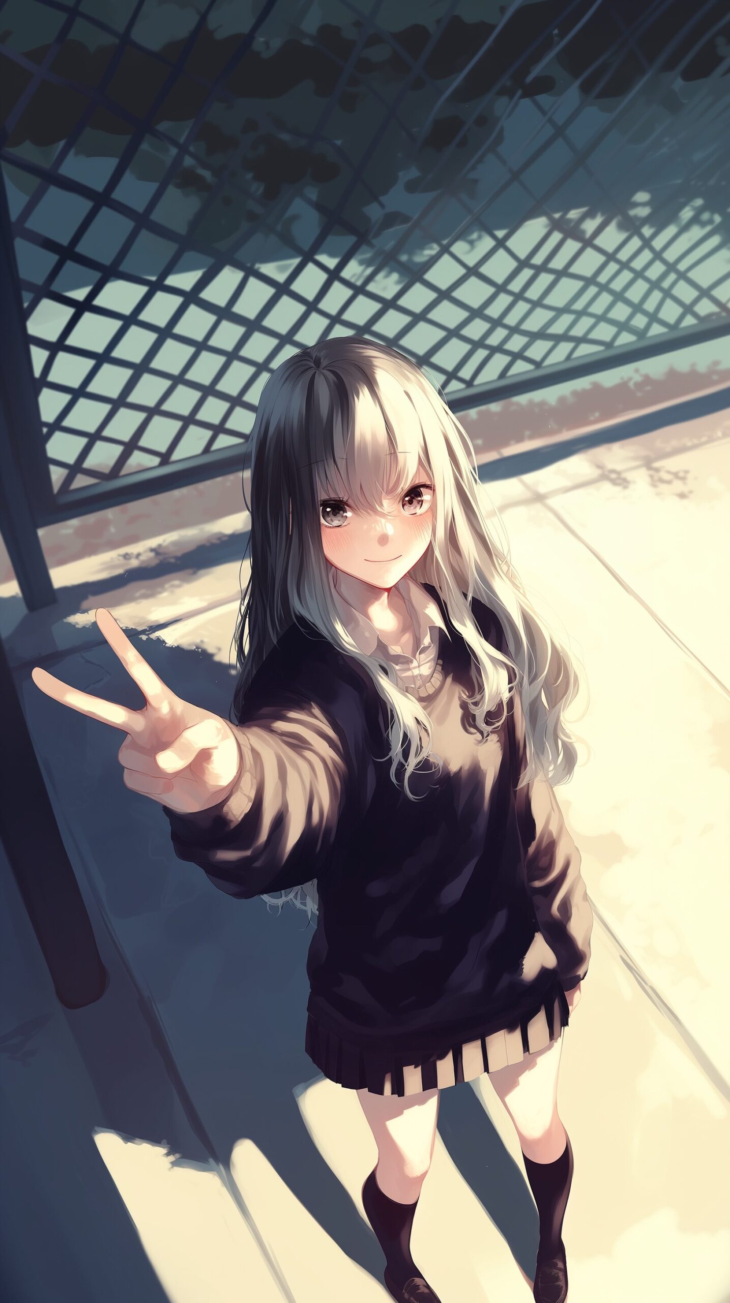 【壁紙】銀髪制服女子0