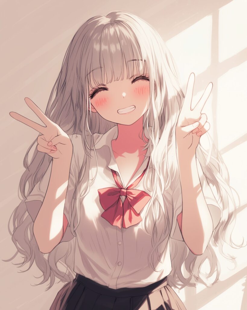 銀髪ピース女子０