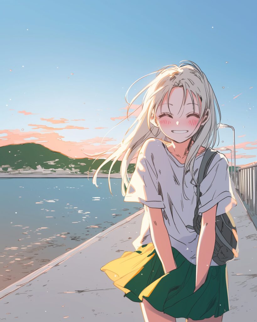 海辺を散歩する女子０