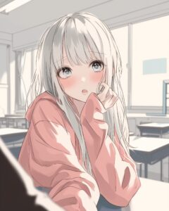 ピンクパーカー驚き女子０