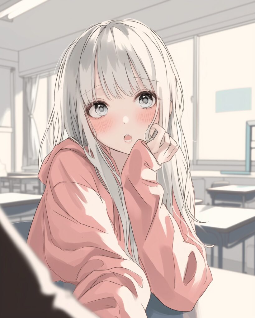 ピンクパーカー驚き女子０