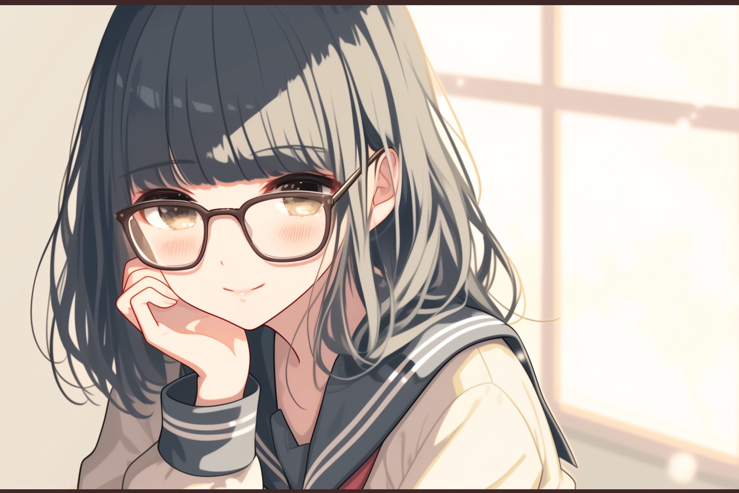 黒髪パッツンめがね女子1