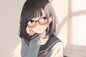 黒髪パッツンめがね女子０
