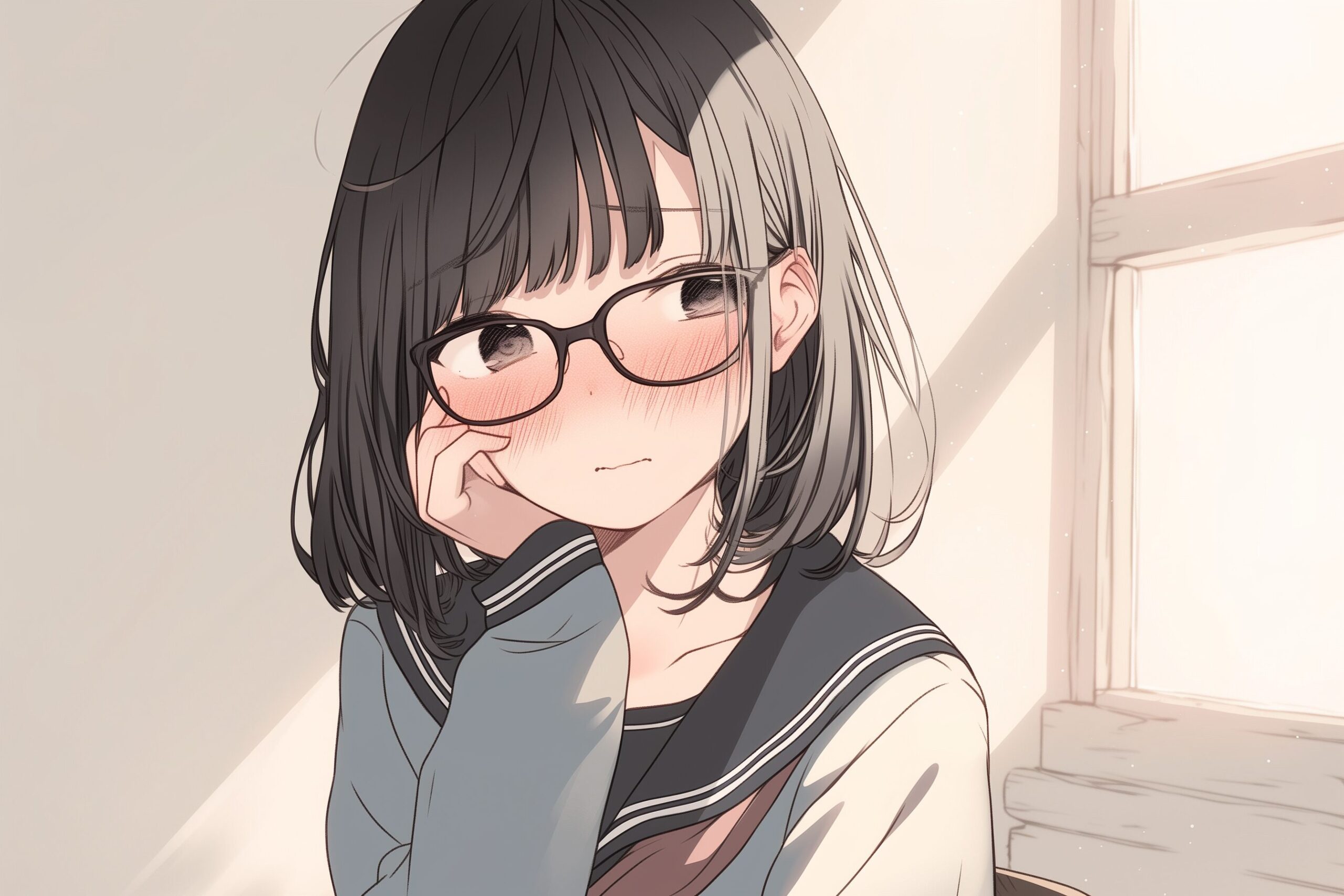黒髪パッツンめがね女子0