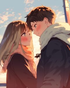 夕日を眺めるカップル０