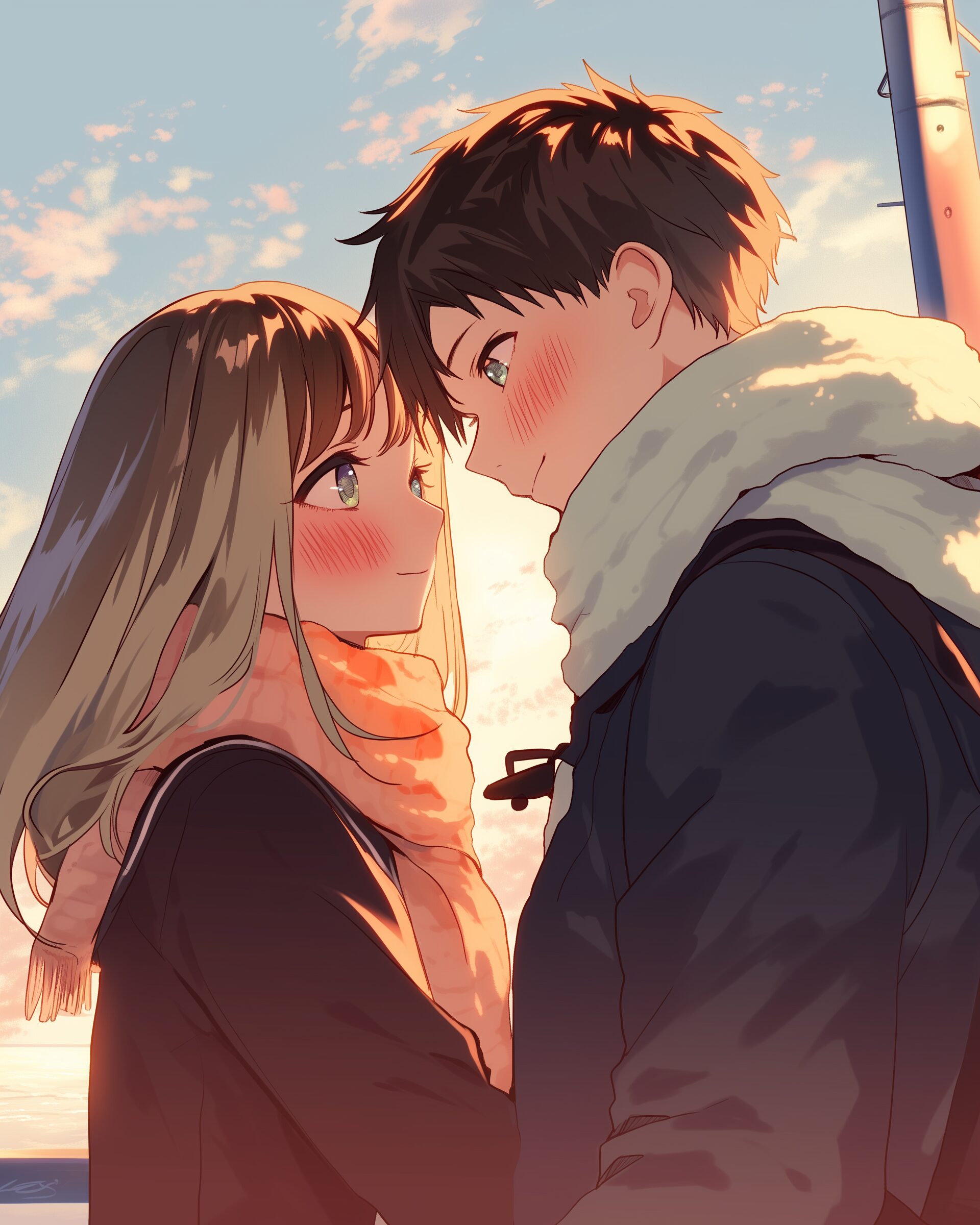 夕日を眺めるカップル０