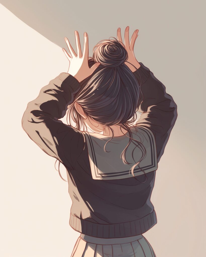 お団子ヘア女子０