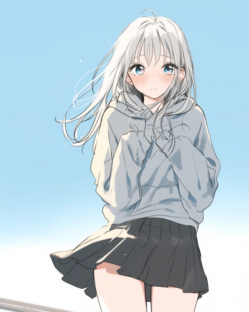 銀髪恥ずかしがり女子０