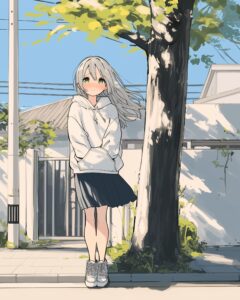 銀髪恥ずかしがり女子０