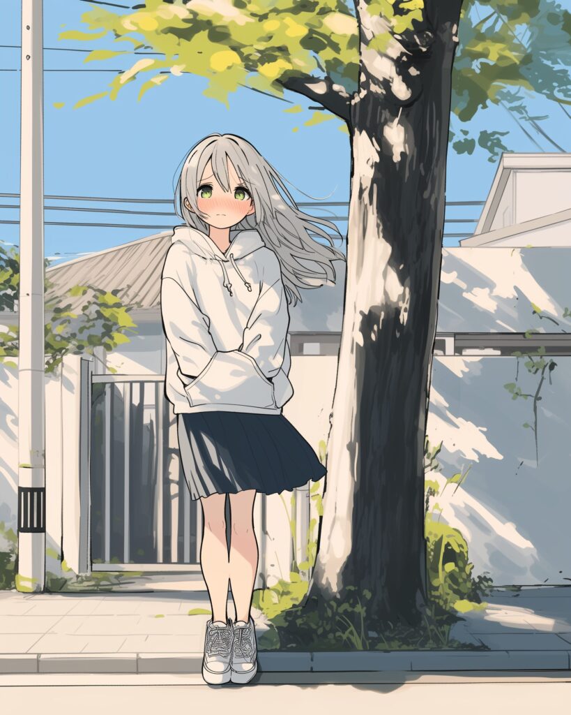 銀髪恥ずかしがり女子０