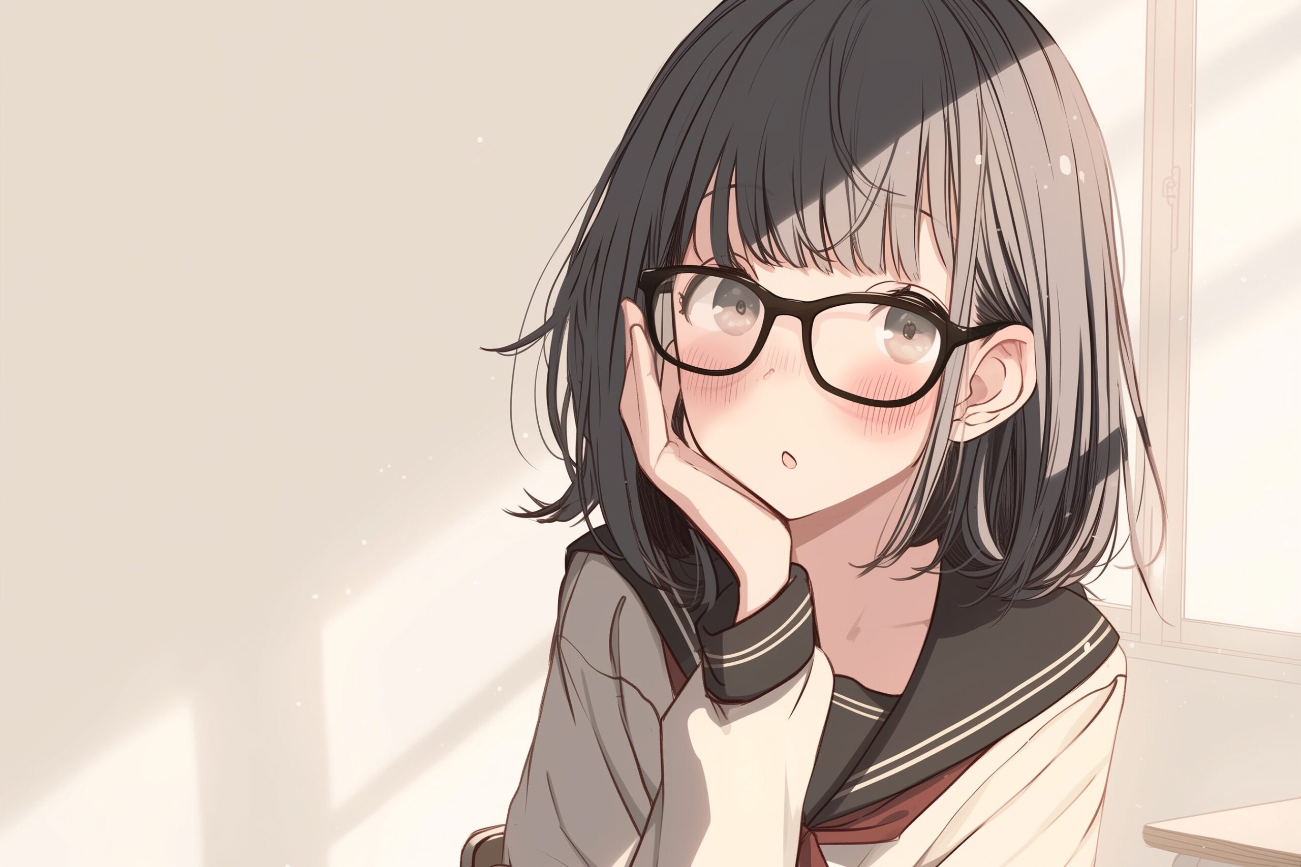 黒髪パッツンめがね女子1