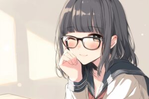 黒髪パッツンめがね女子１