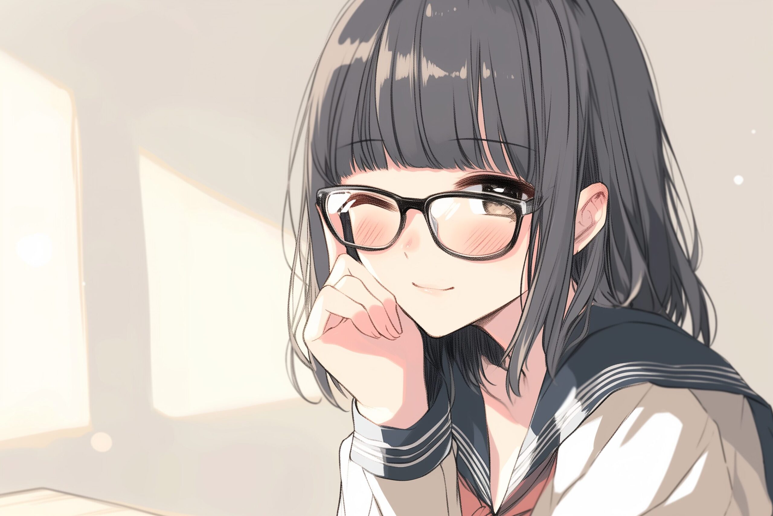 黒髪パッツンめがね女子1
