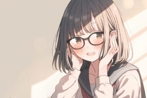 黒髪パッツンめがね女子０