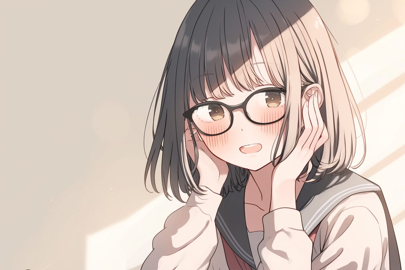 黒髪パッツンめがね女子0