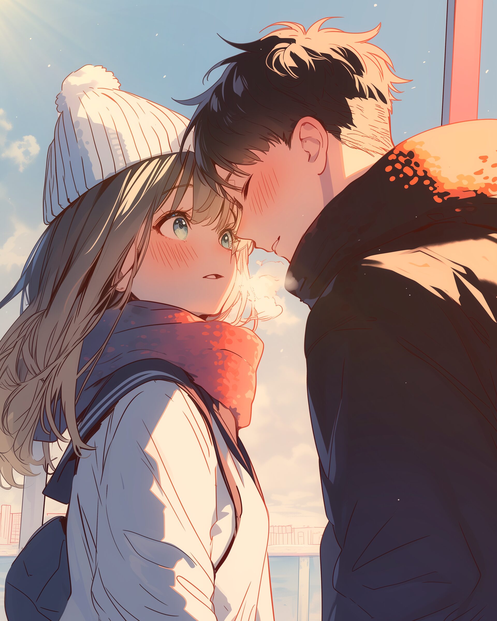 夕日を眺めるカップル０