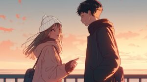 夕日とカップル０