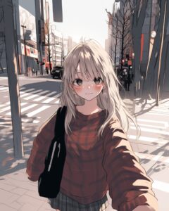 笑顔の銀髪女子０