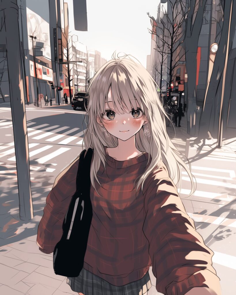 笑顔の銀髪女子０