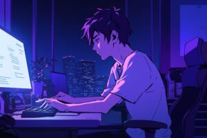 パソコンで仕事する男性０