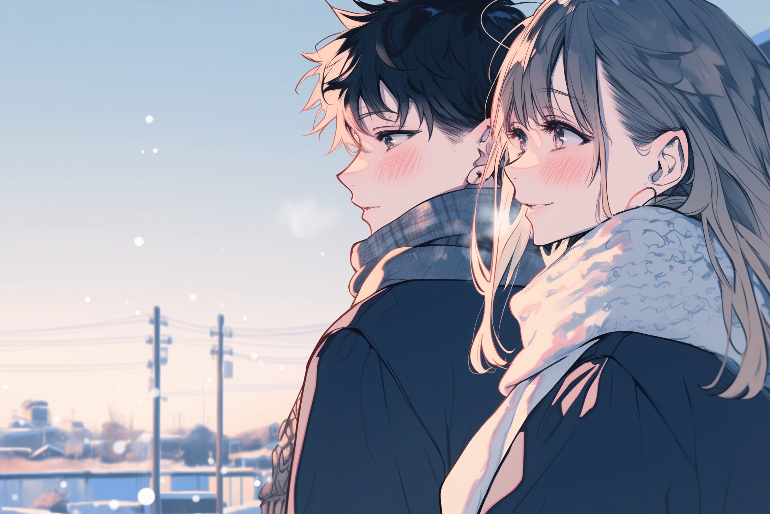 夕日を眺めるカップル0