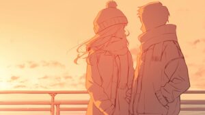 夕日とカップル０