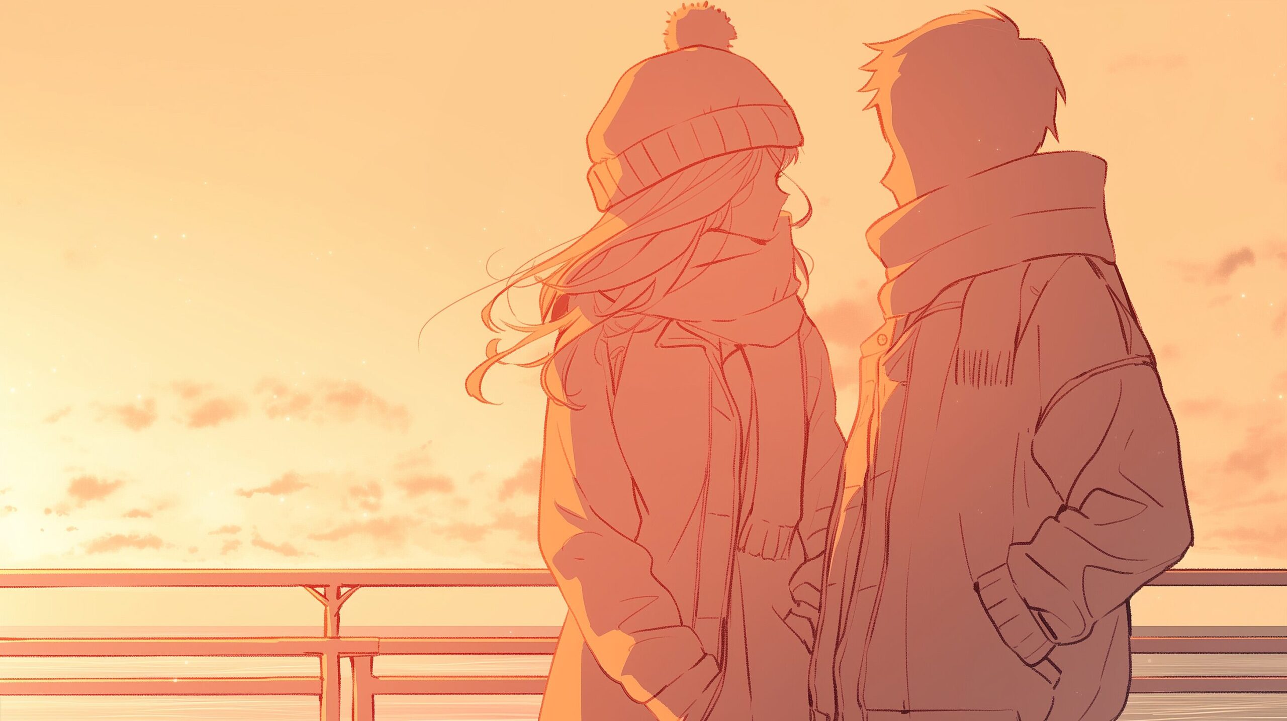 夕日とカップル０