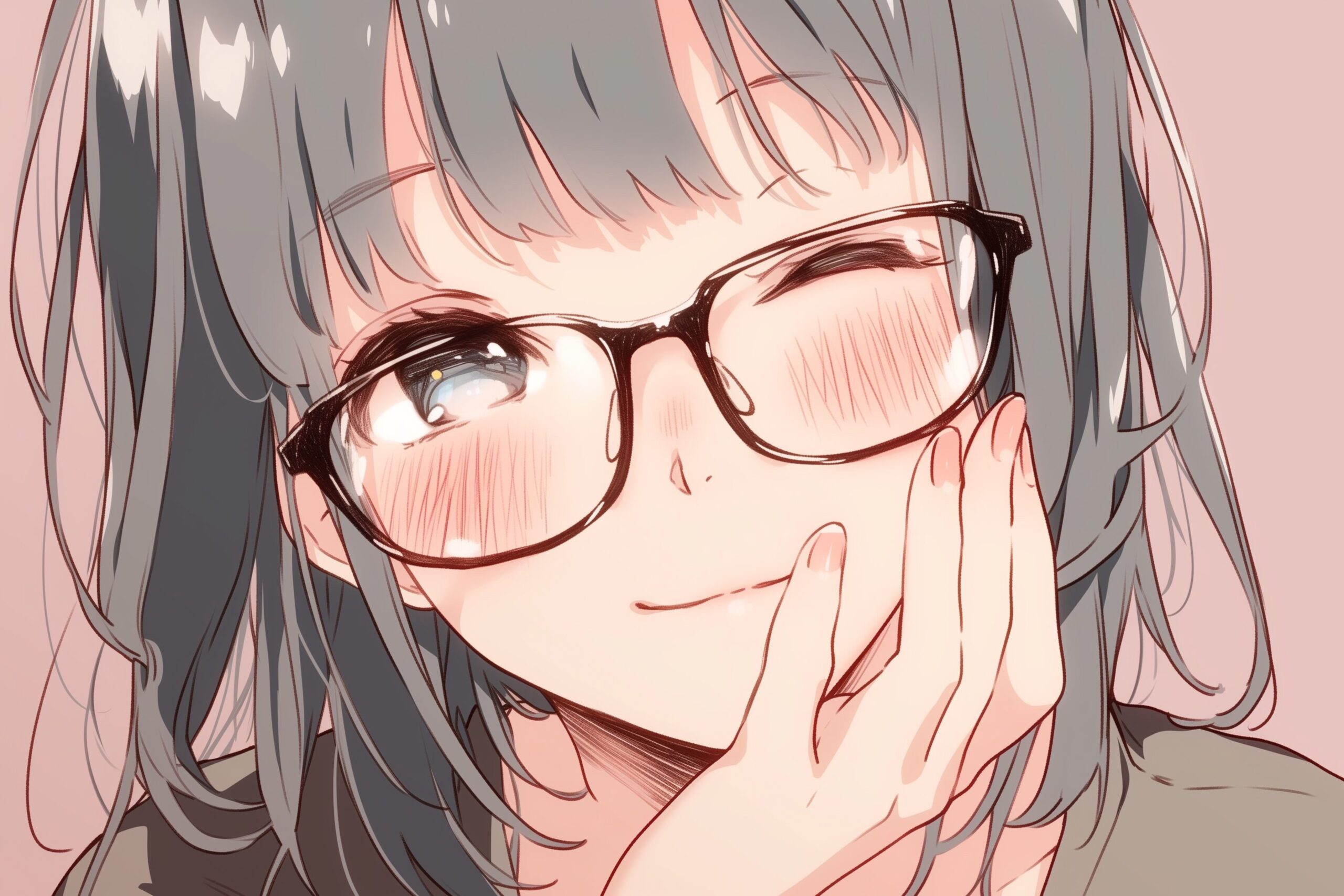 黒髪パッツンめがね女子0