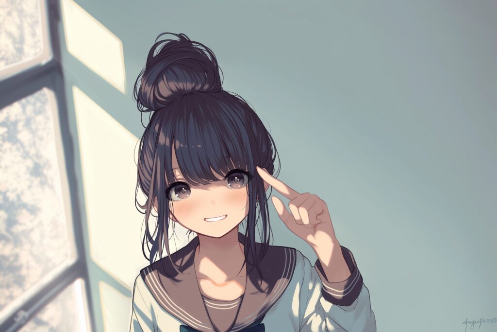 お団子ヘア女子０