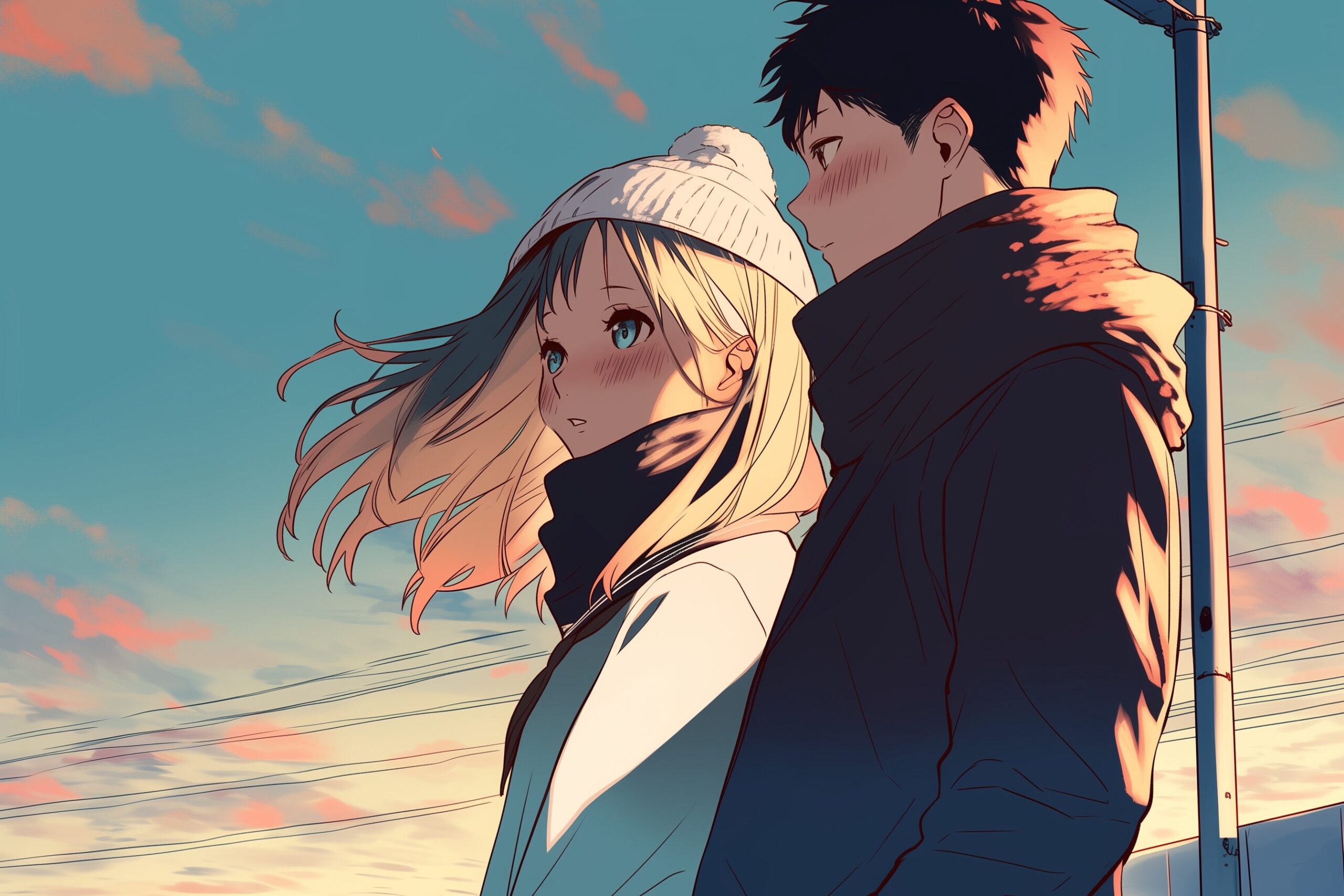 夕日を眺めるカップル０