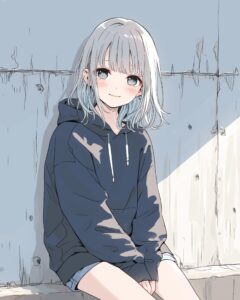黒パーカー女子０