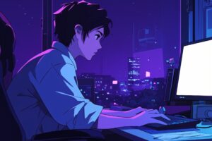 パソコンで仕事する男性０