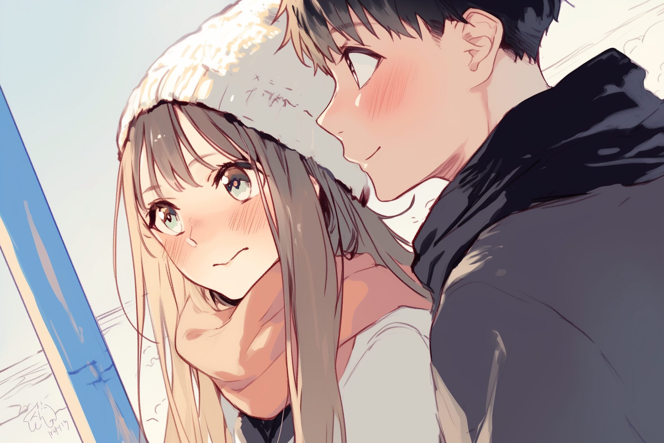 夕日を眺めるカップル0