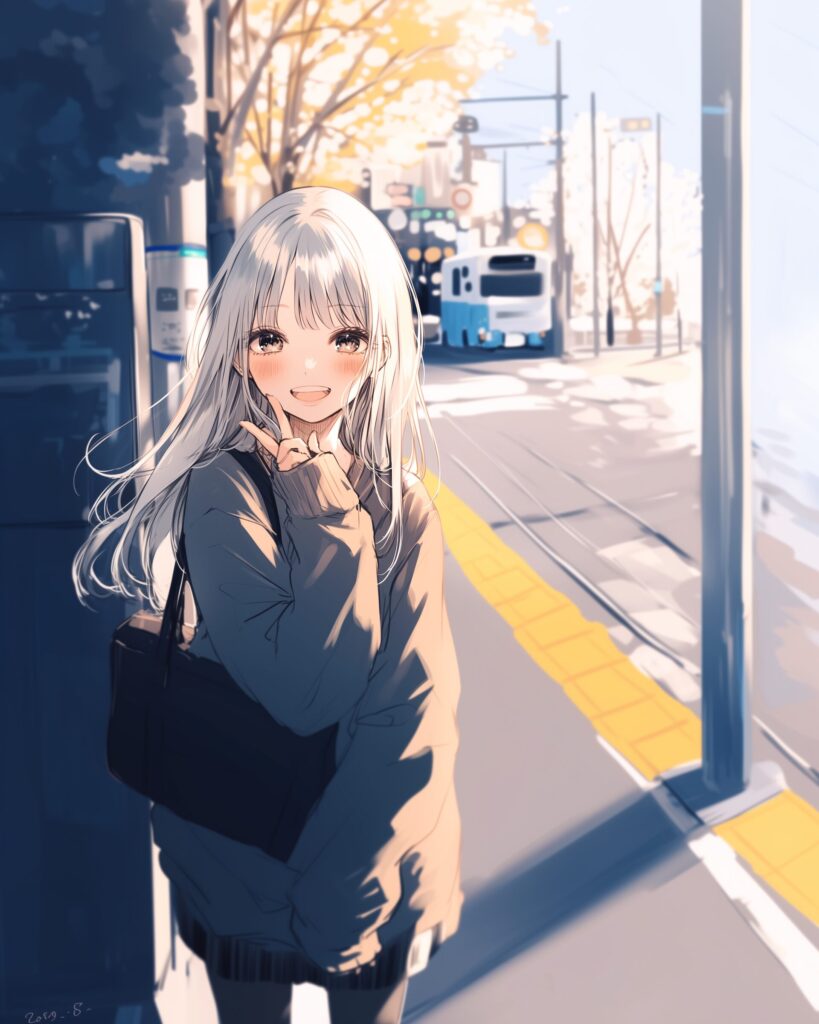 笑顔の銀髪女子０