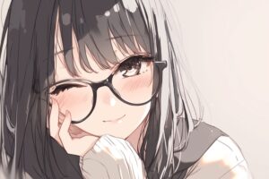 黒髪パッツンめがね女子０