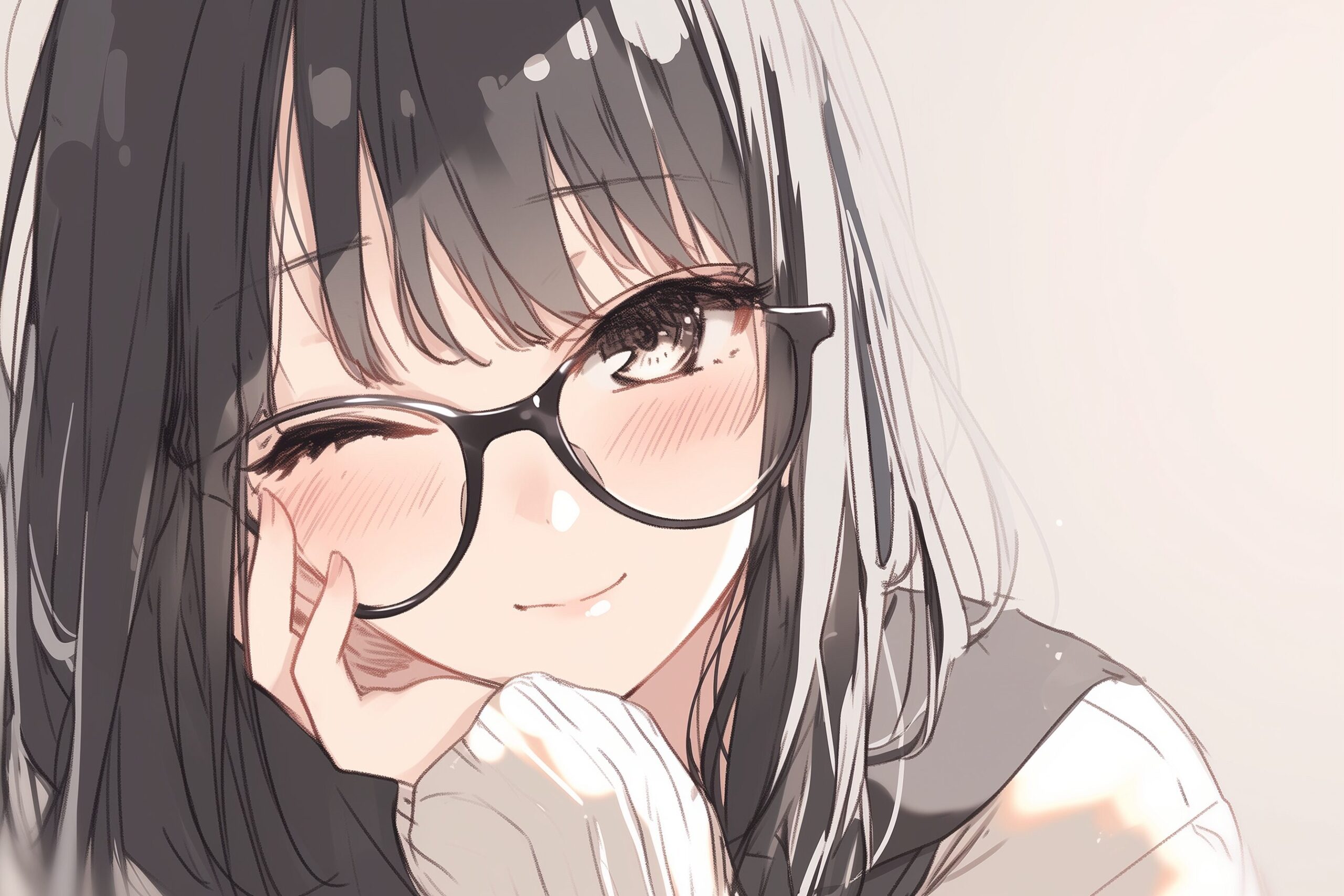 黒髪パッツンめがね女子0