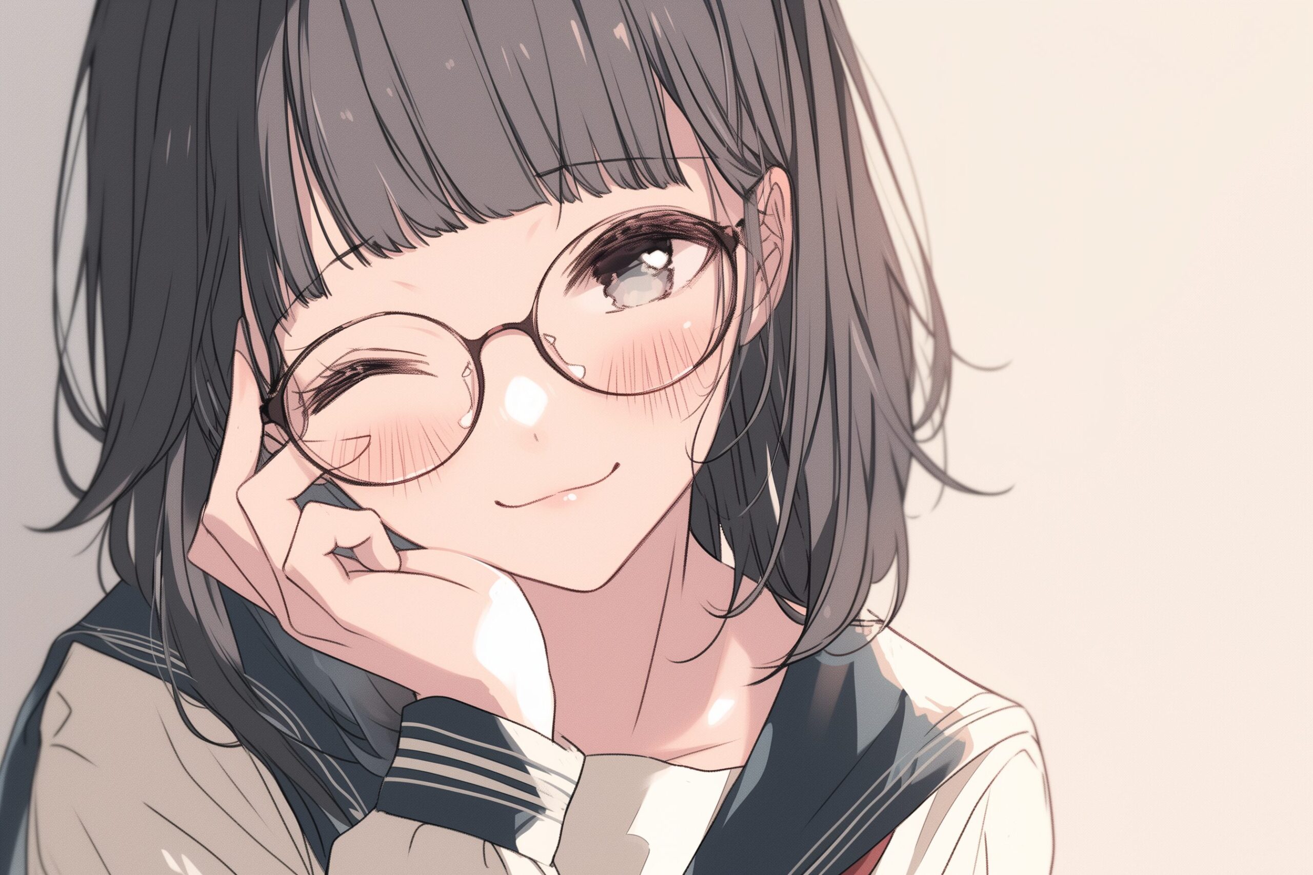 黒髪パッツンめがね女子0