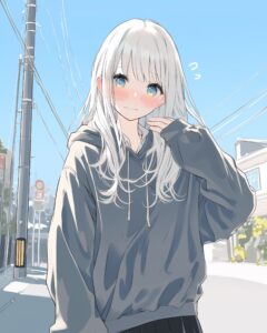 銀髪恥ずかしがり女子０