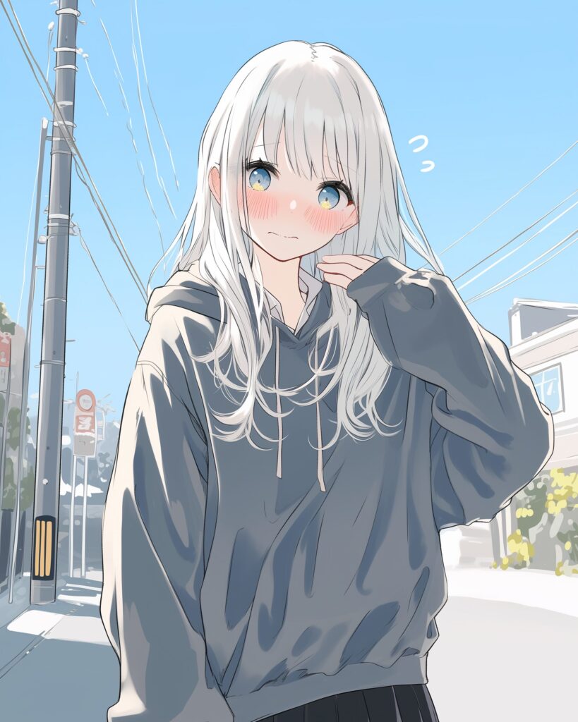 銀髪恥ずかしがり女子０