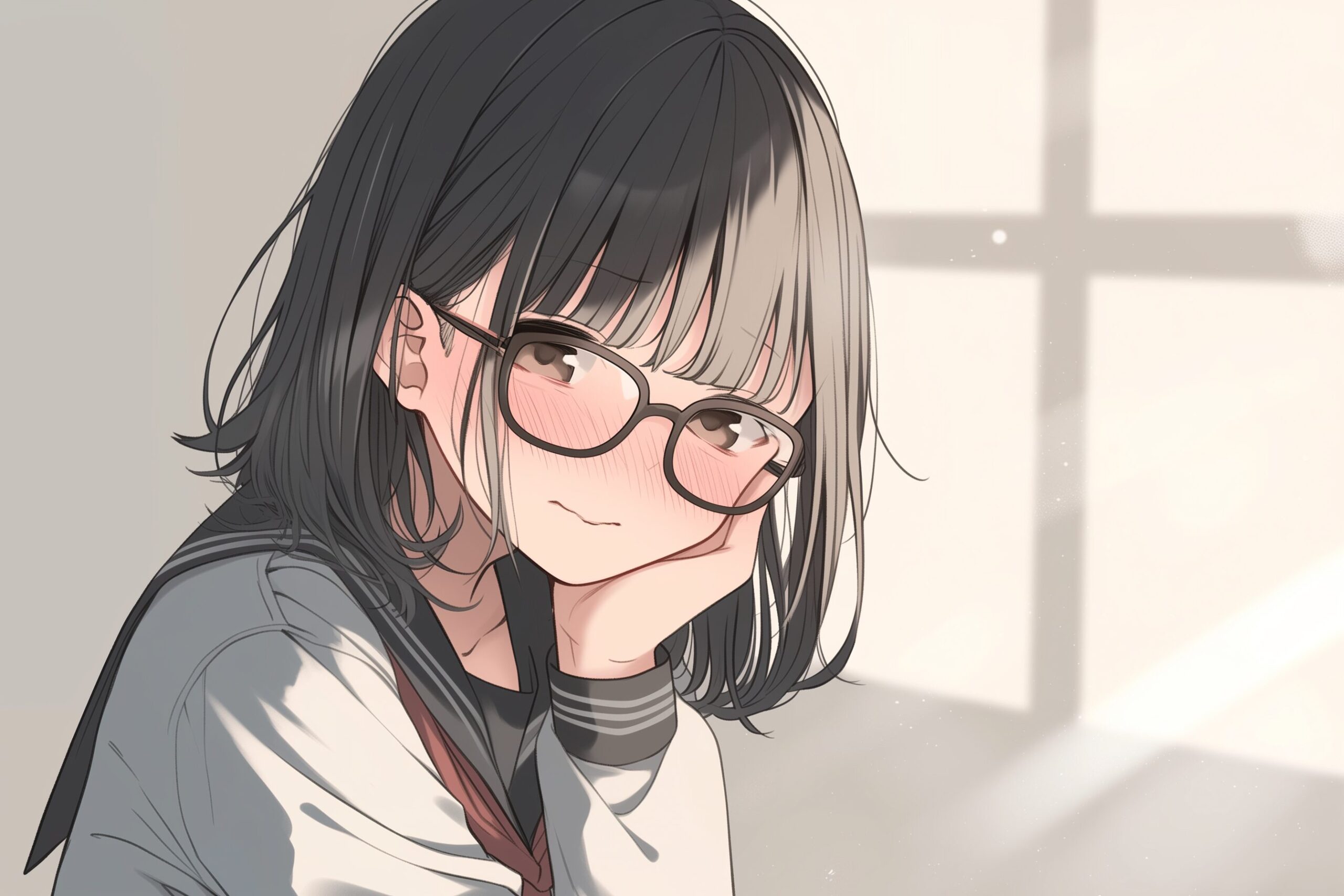 黒髪パッツンめがね女子0