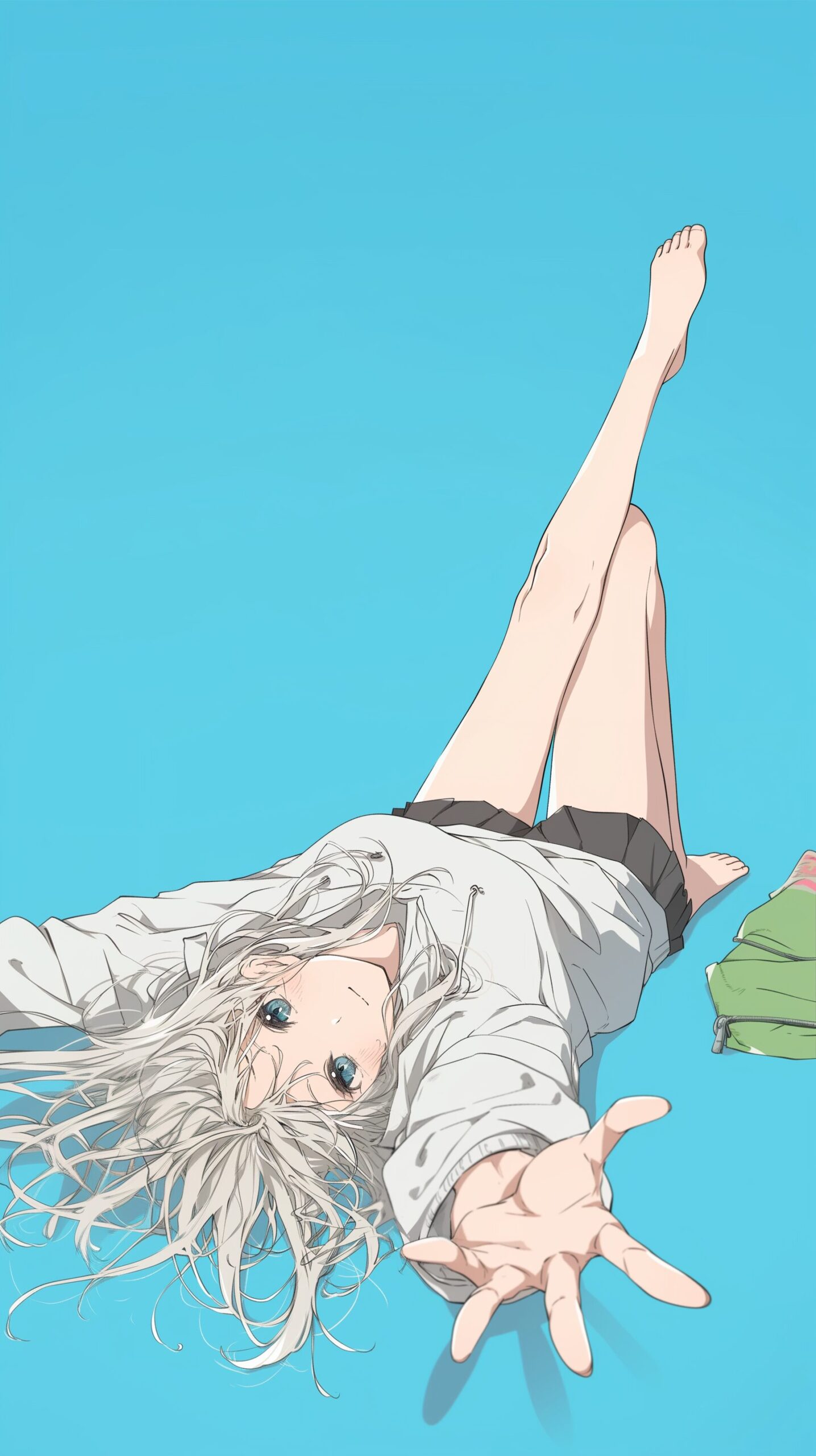【壁紙】銀髪寝転び女子0