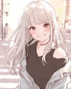 笑顔の銀髪女子０