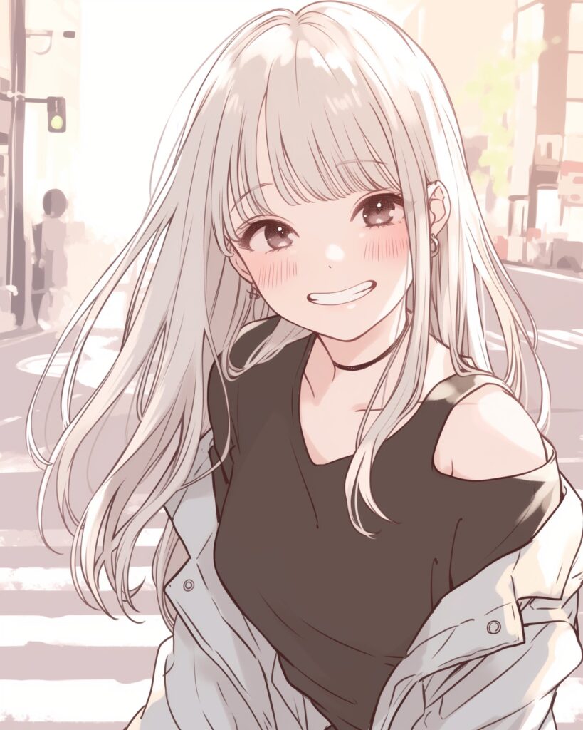 笑顔の銀髪女子０