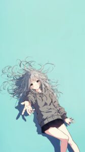 【壁紙】銀髪寝転び女子０